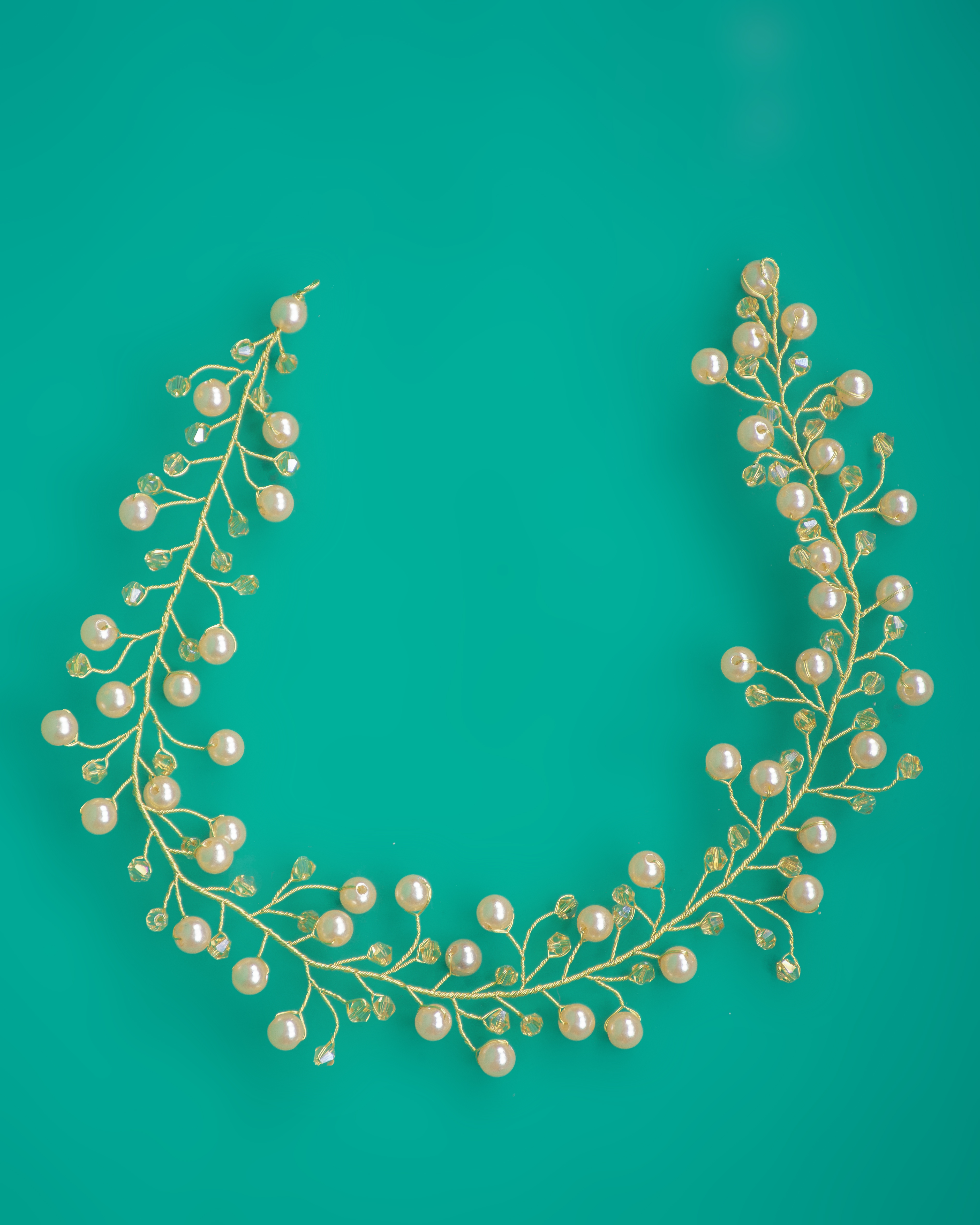 Rose gold pearls and gold crystals