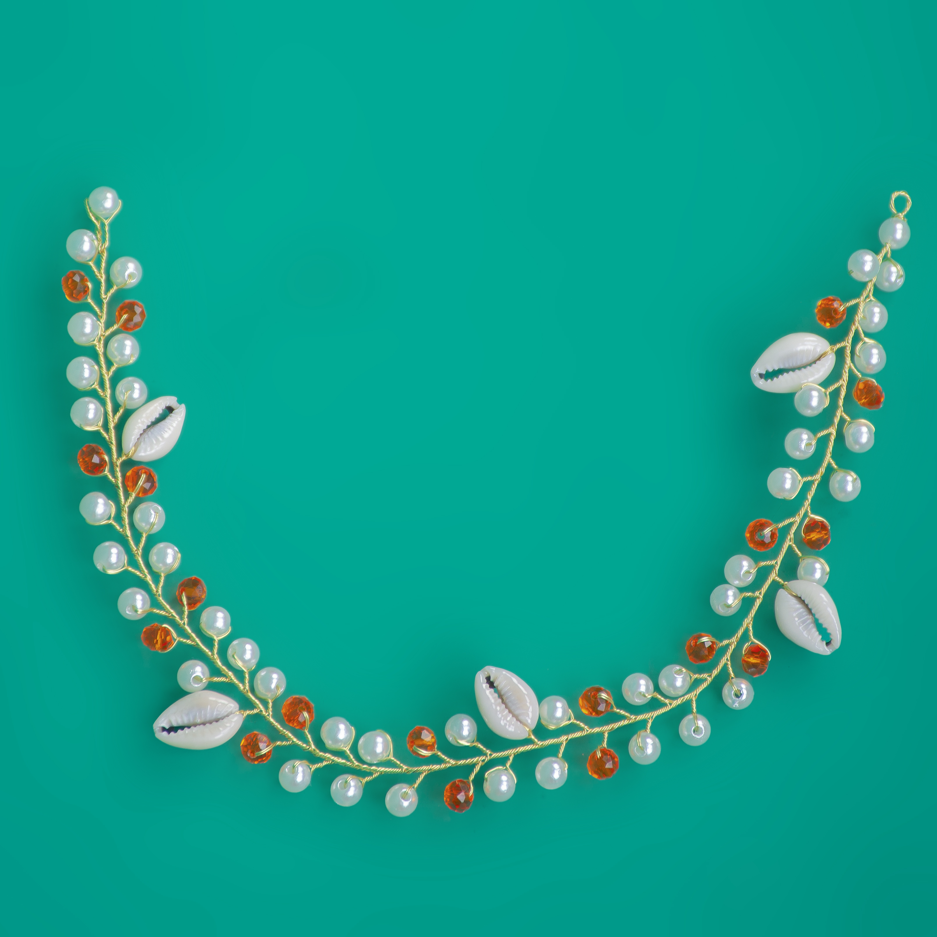 Slim orange and white with cowrie bits